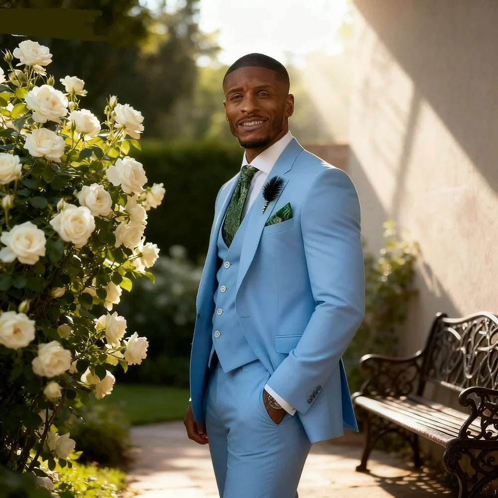 Men's 3-Piece Formal Suit – Notched Lapel Jacket, Vest & Pants for Weddings & Occasions