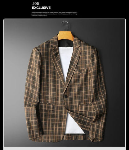 2025 Spring Classic Checkered Suit Jacket Men High End Business Casual Blazers Streetwear Social Wedding Groom Dress Blazer