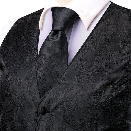 Men's Vest 4-Piece Set Woven Paisley Waistcoat with Tie Pocket Square and Cufflinks for Weddings and Formal Occasions