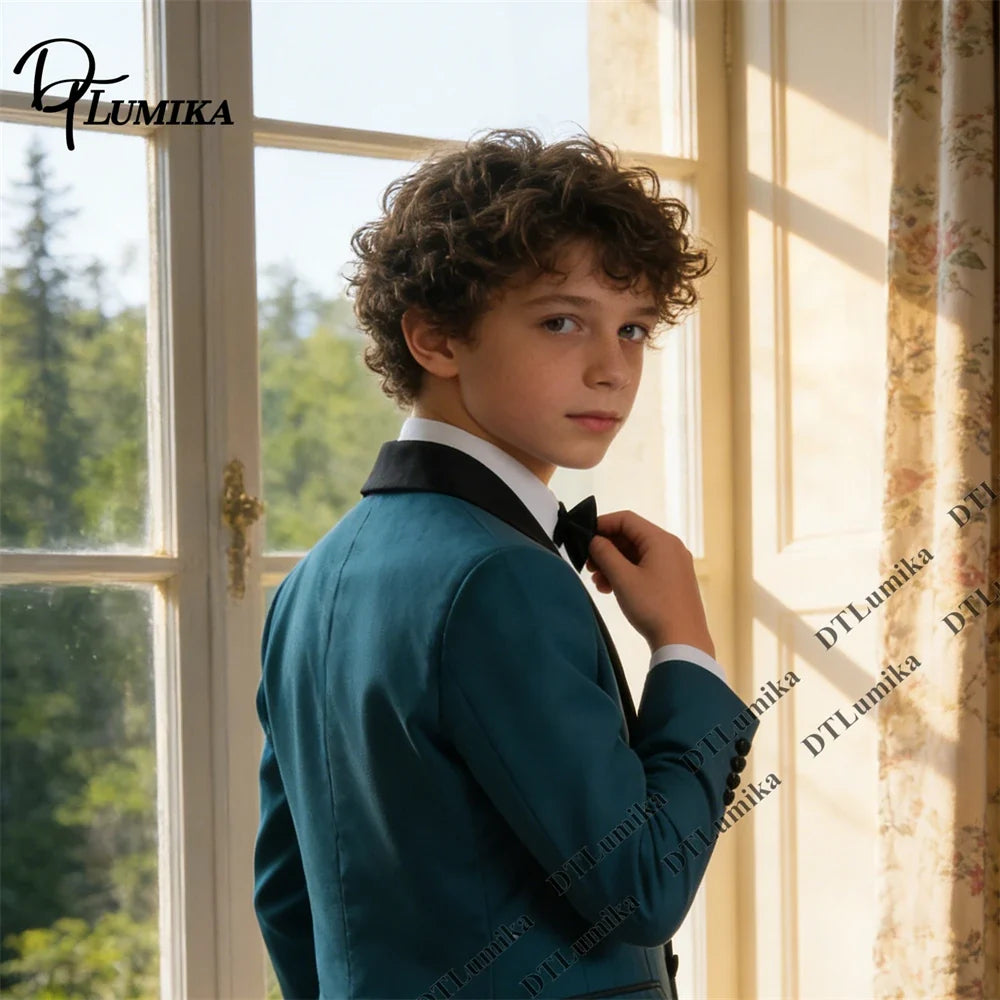 Boys 3-Piece Formal Suit Teal Single Button Kids Wedding Suit