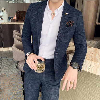 Men's Slim Fit Business Suit High Quality Boutique Fashion Two-Piece Set Handsome Trend Banquet Four Seasons Trousers Included
