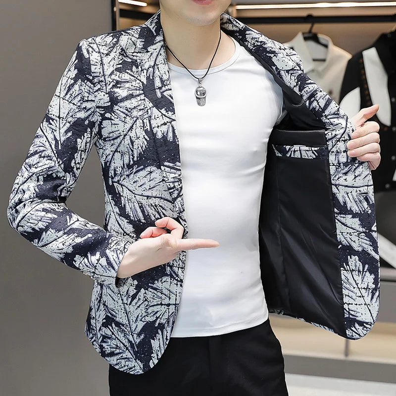 Blazer New Men's Fashionable Casual Business Gentleman Outdoor Trendy Print Banquet Versatile and Slimming Korean Version Blazer