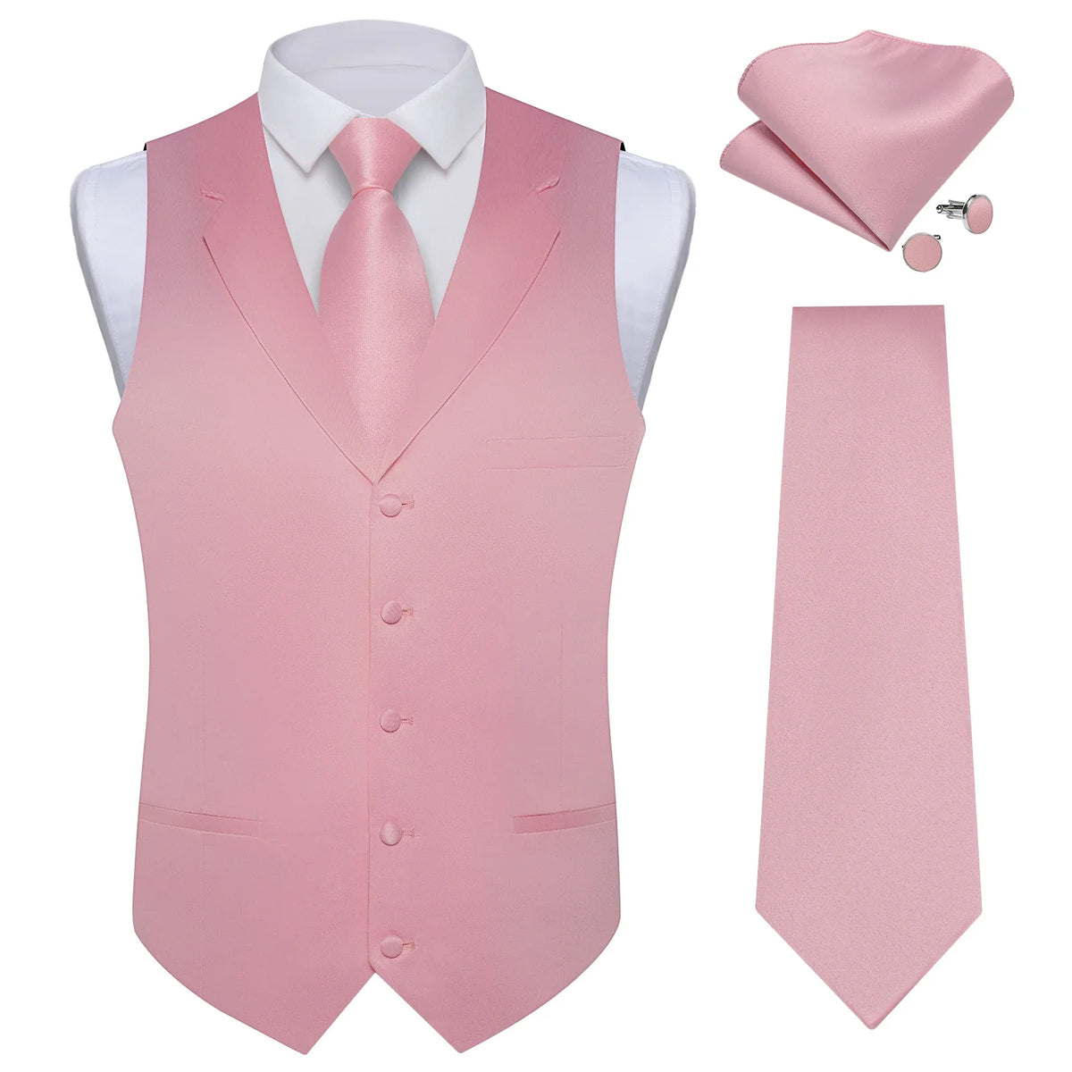 Men's Suit Vest & Tie Set – Solid Color Satin Formal Waistcoat for Weddings and Business