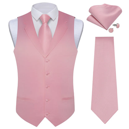 Men's Suit Vest & Tie Set – Solid Color Satin Formal Waistcoat for Weddings and Business