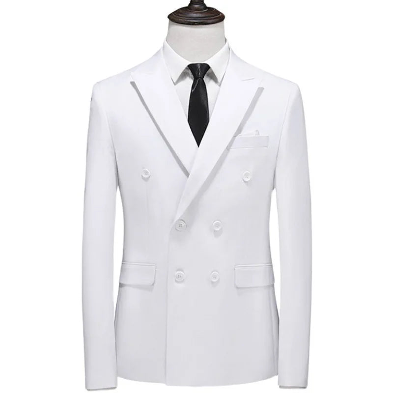 Men's Double Breasted Blazer – Slim Fit Solid Color Formal Jacket for Weddings & Office