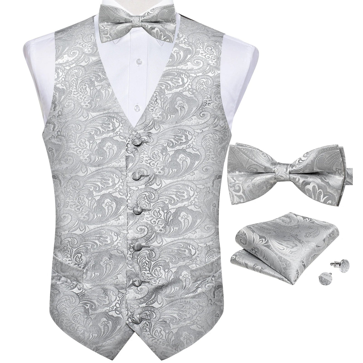Men's Paisley Suit Vest with Bow Tie Set for Weddings and Formal Events