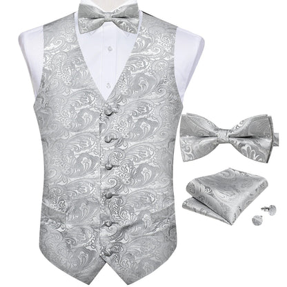 Men's Paisley Suit Vest with Bow Tie Set for Weddings and Formal Events