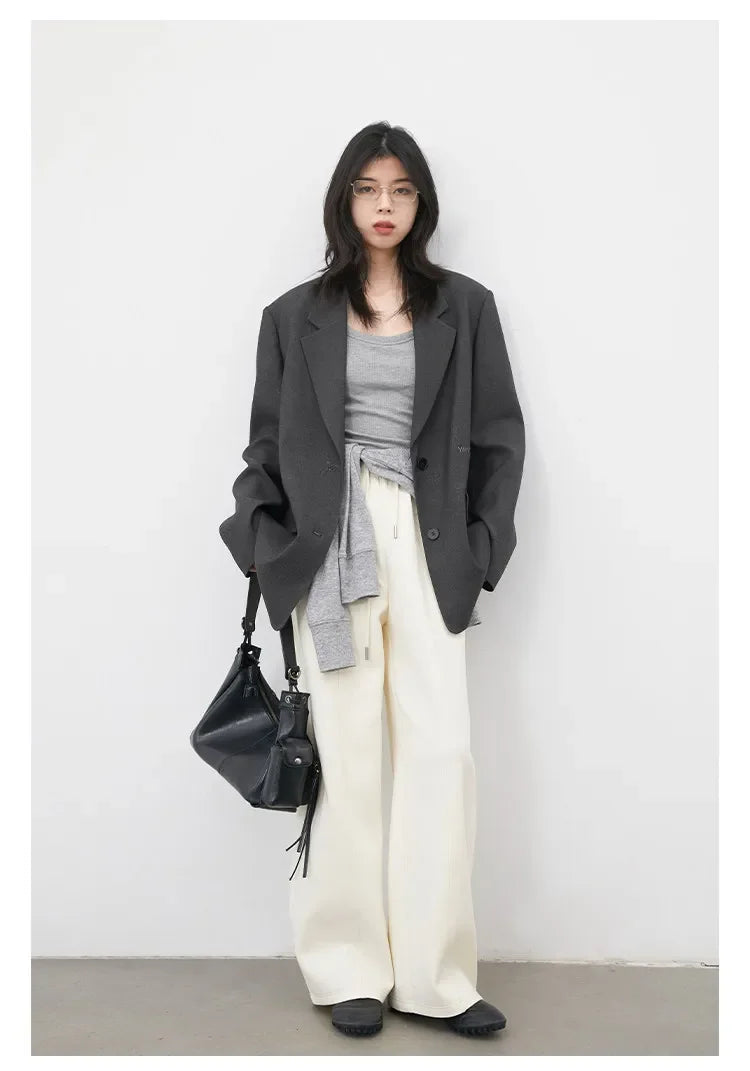 Fashion Women Blazers Loose Casual Design Bow Embossed Office Ladies Suit Jacket Gray Spring Autumn 2026 Female Coat