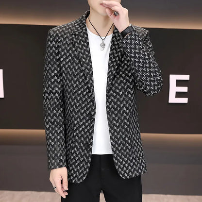 2025 Spring Autumn Letter Printed Suit Jackets Men Korean Fashion Slim Fit Blazer Masculino Casual Business Social Dress Coats