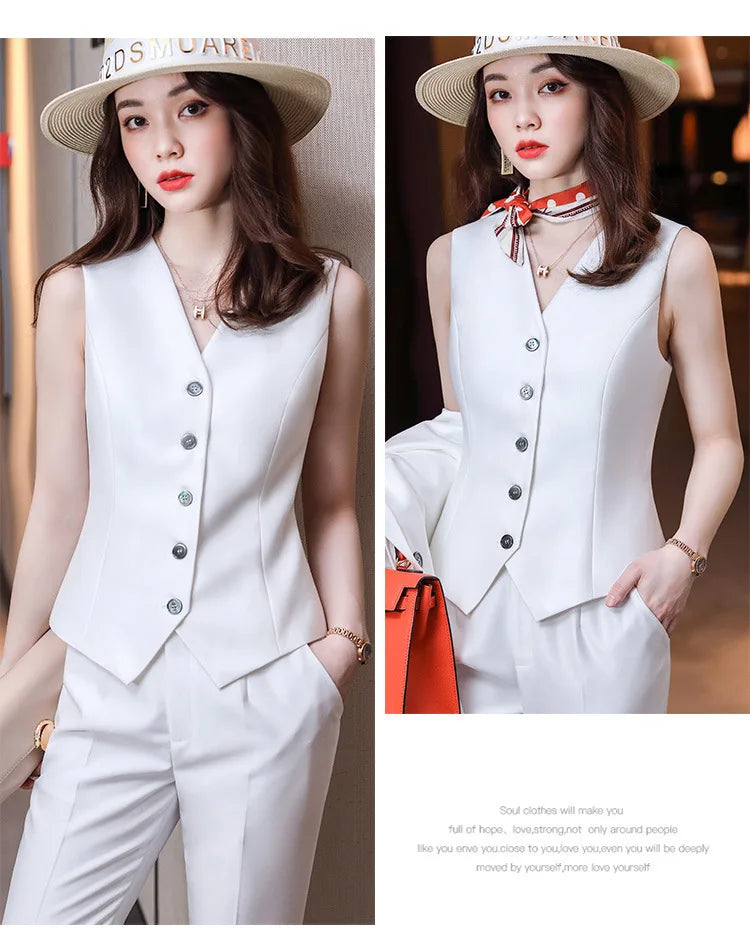 Fashion Elegant Pink High-End Small Business Suit Coat2022Autumn and Winter Elegant Vest Suit Three-Piece Korean Women's Clothin