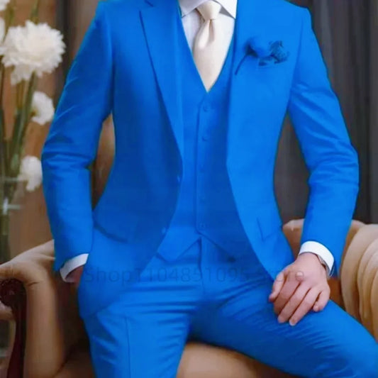 Men's 3-Piece Slim Fit Suit – Notch Lapel Formal Wedding & Groomsmen Set in Light Pink