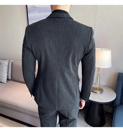 7XL 6XL(Jacket+Pant）Fashion Striped Men Slim Fit Suit Groom Wedding Tuxedo Formal Business Party Slim Fit Social Stage Costume