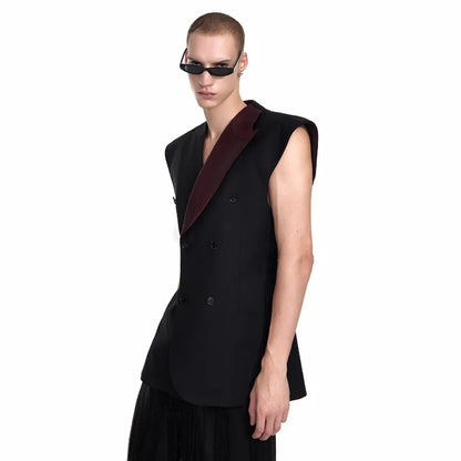 Fashion Original Personalized High Quality Sleeveless Vest Coat Men 2025 New Double Breasted Street Male Waistcoat JY4030