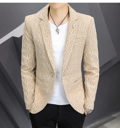 Men's Slim Fit Stand Collar Blazer | Smart Casual Single Breasted Jacket for Men | White, Black & Khaki