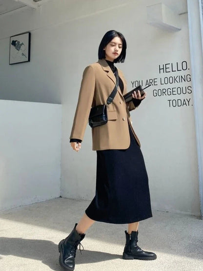 2025 Spring Autumn New Women's Korean Style Vintage Street Blazer Loose Double Breasted Cool Casual Premium Student Jacket
