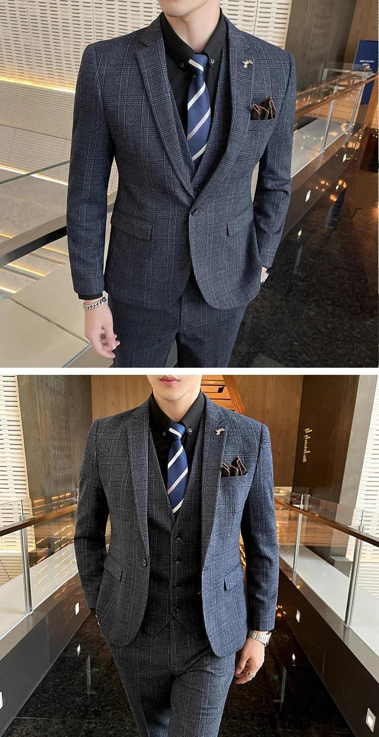 Men's 3-Piece Linen Suit – Smart Casual Big & Tall Formal Set