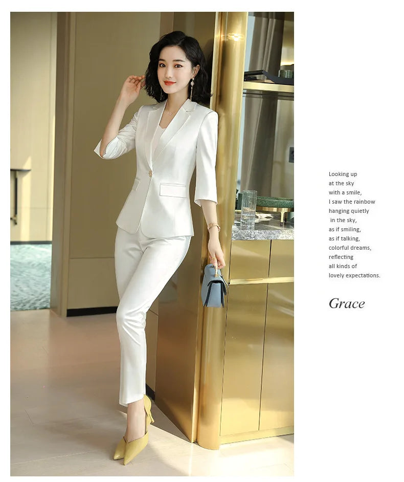 High-end Premium Women's Blazer Pant Two Piece Office Suit 2022 Spring New Elegant Temperament Female Jacket Casual Ninth Pants