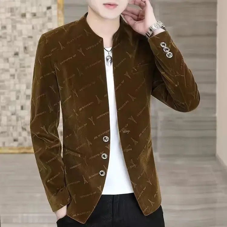 Slim Fit Velvet Man Suits and Blazers Single Models Clothing Korean Style Clothes Gentleman Elegant Jacket for Men New in Coats