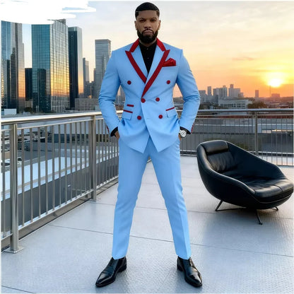 Slim Fit 2 Piece Wedding Men Suits Solid Groom Tuxedo Formal Blazer Pants Set for Prom Party Best Man Peak Lapel Jacket Pants