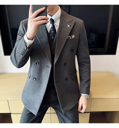 (Jacket+Pant) Autumn Winter Thickened Woolen Suit 2025 New High Quality Slim Business Tuxedo Fashion Wedding Social Suits