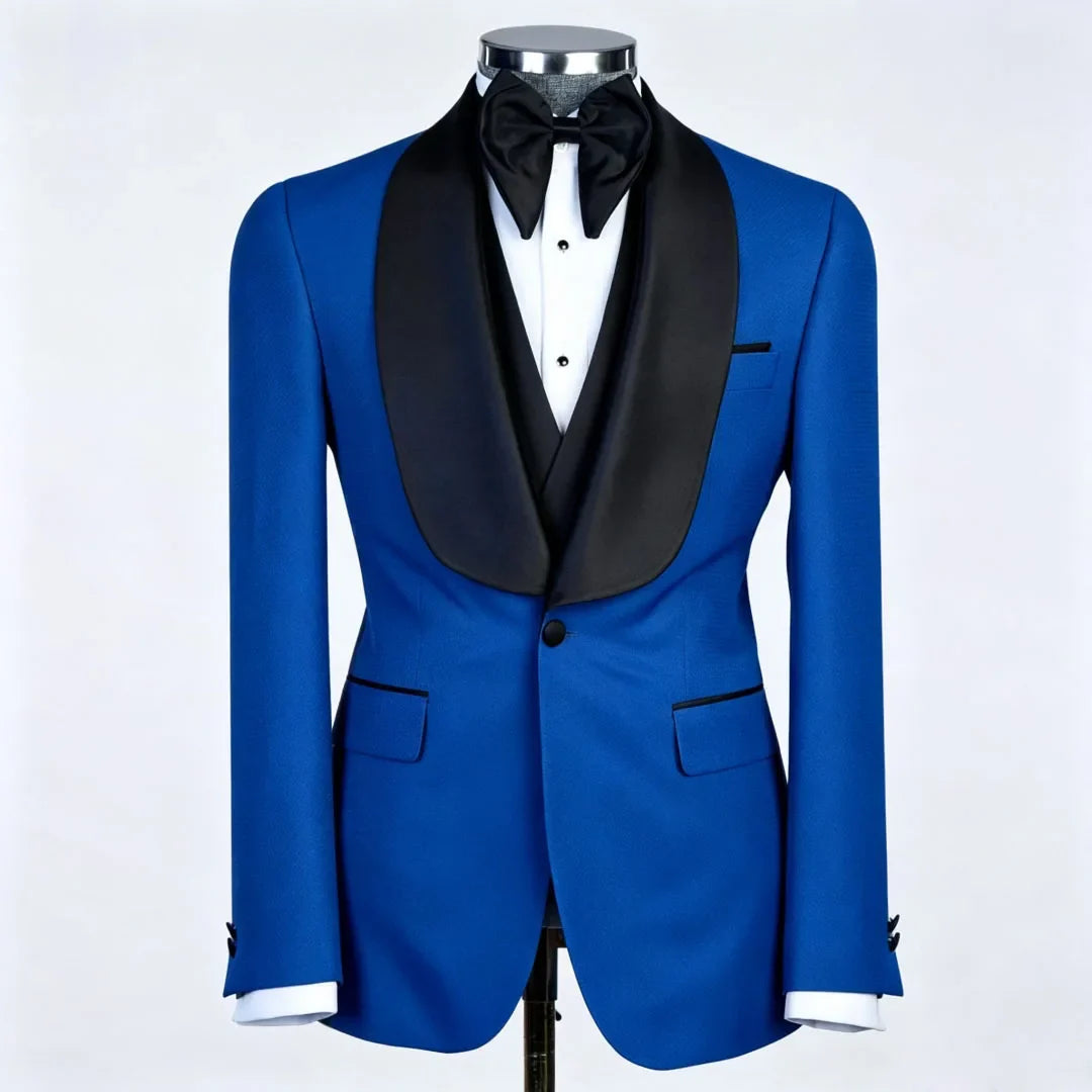 Men Suit Champagne 3 Piece With Black Lapel For Wedding Groom Banquet Party Birthday Prom Business Work Office Jacket Vest Pants