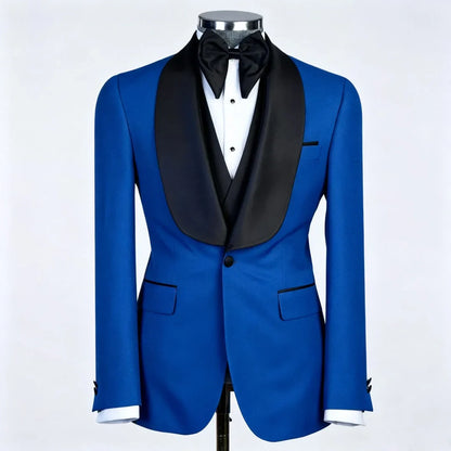 Men Suit Champagne 3 Piece With Black Lapel For Wedding Groom Banquet Party Birthday Prom Business Work Office Jacket Vest Pants