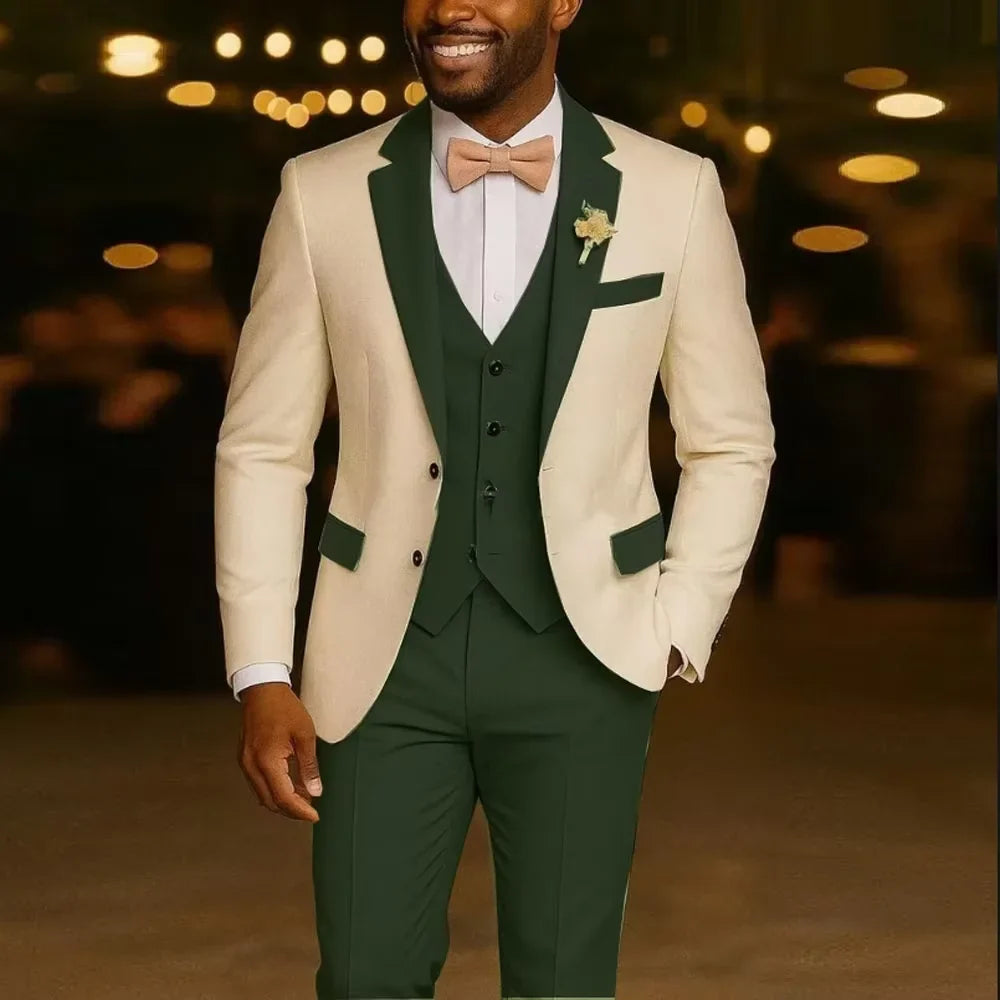 Costume de mariage 3 pièces formel pour homme, costume de marié, coupe ajustée, revers cranté, veste, gilet, pantalon pour affaires, bureau, banquet, tenues pour hommes