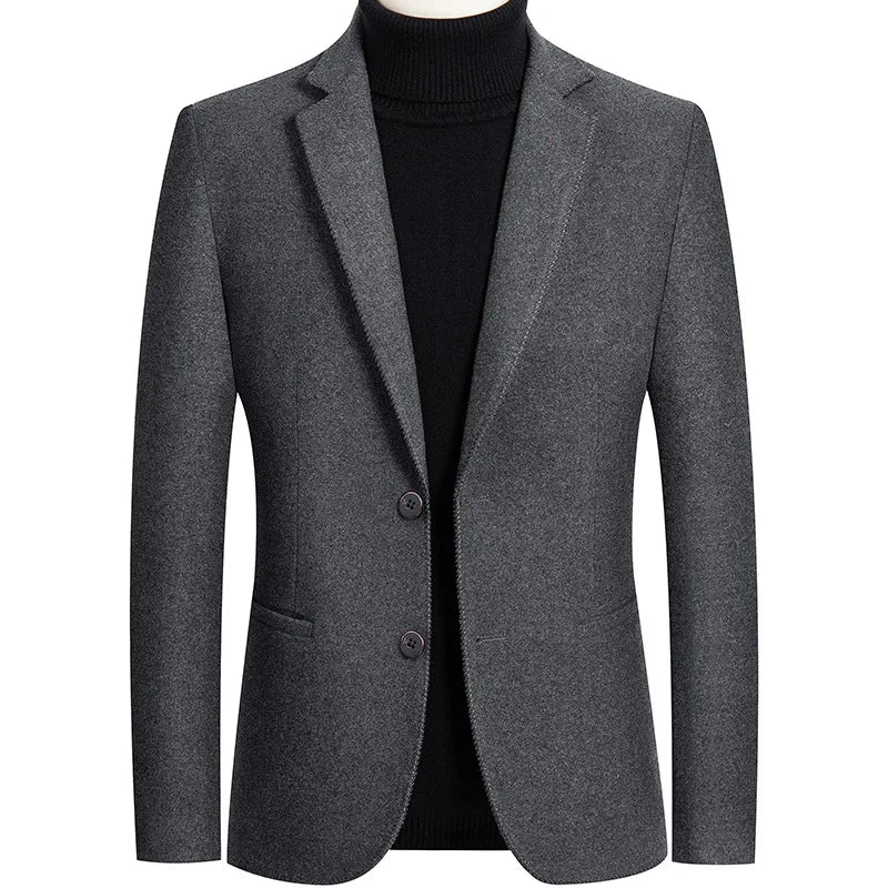 New Men's Wool Blazers Male Suit Jacket Oversized Solid Business Casual Winter Jacket Men Clothing Wedding Suit Coat 4XL