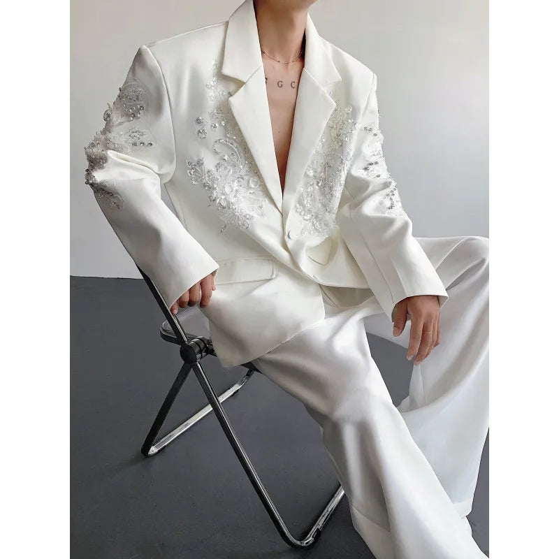 Trend Men's Formal Dress, Wedding Suit Jacket Sequined Embroidered Casual Suit Jacket Celebrity Stage Performance Costumes