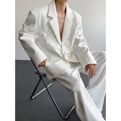 Trend Men's Formal Dress, Wedding Suit Jacket Sequined Embroidered Casual Suit Jacket Celebrity Stage Performance Costumes