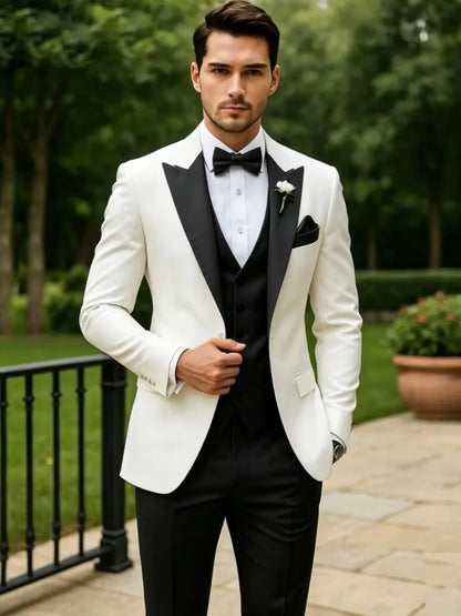 High Quality Men's Color-blocked Suits 3 Pieces For Formal Occasion Classy Peak Lapel Suit Set For Man Business Outfit XS-6XL