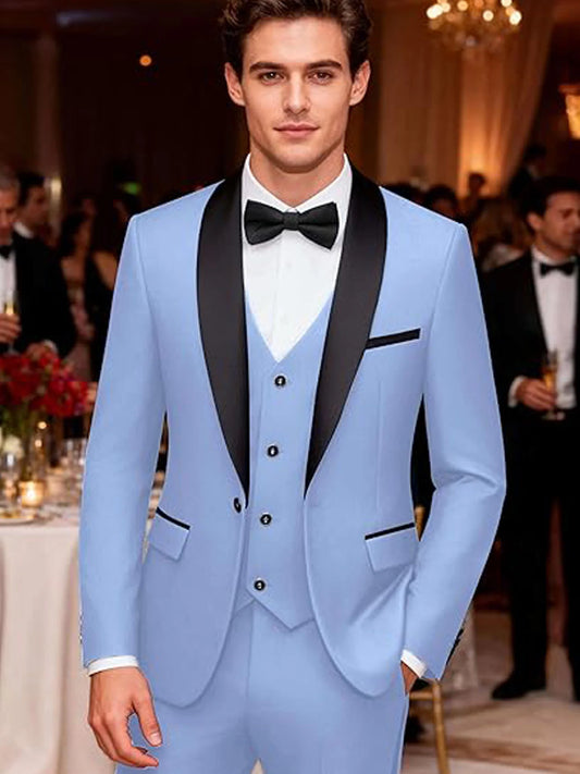 Men's Shawl Collar 3-Piece Suit – Slim Fit Tuxedo for Wedding & Formal Occasions