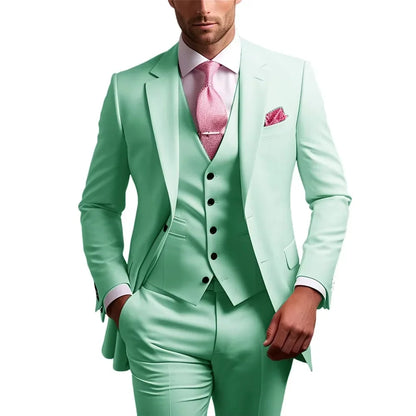 Elegant Men's Formal 3-Piece Slim Fit Wedding Suit with Notch Lapel Blazer Vest Pants for Party Prom Best Man Business Wear