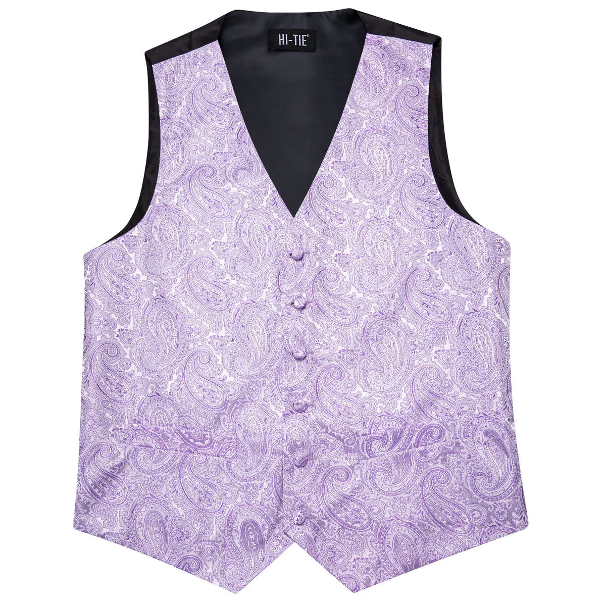 Men's Jacquard Floral Waistcoat Set with Tie, Pocket Square & Cufflinks – Purple Paisley, Wedding & Business