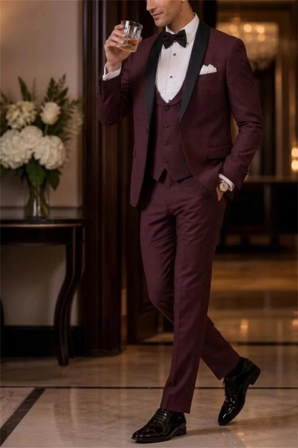 Costume Homme 3 Pièces Élégant Mariage Marié Smoking Formel Coupe Ajustée Tenue Sur Mesure Costumes pour Homme (Veste+Gilet+Pantalon)