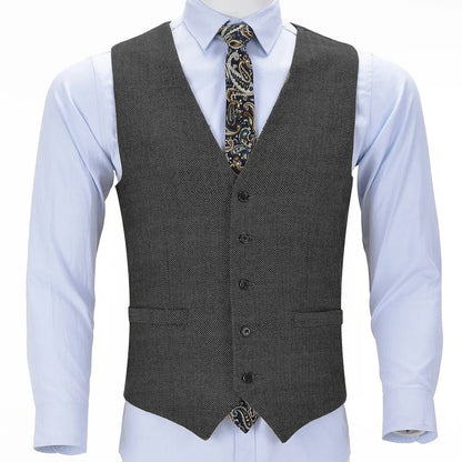 Men's Suit Vest Herringbone Single-Breasted Smart Casual Waistcoat for Business and Daily Wear
