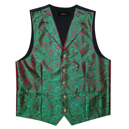 Men's Paisley Suit Vest – Single-Breasted Waistcoat with Tie, Handkerchief & Cufflinks for Weddings & Banquets