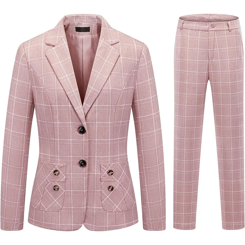 Plaid Women Suits Office Sets 2023 Vintage Long Sleeve Single Button Silm Blazers Chic High Waist Casual Pants Suits
