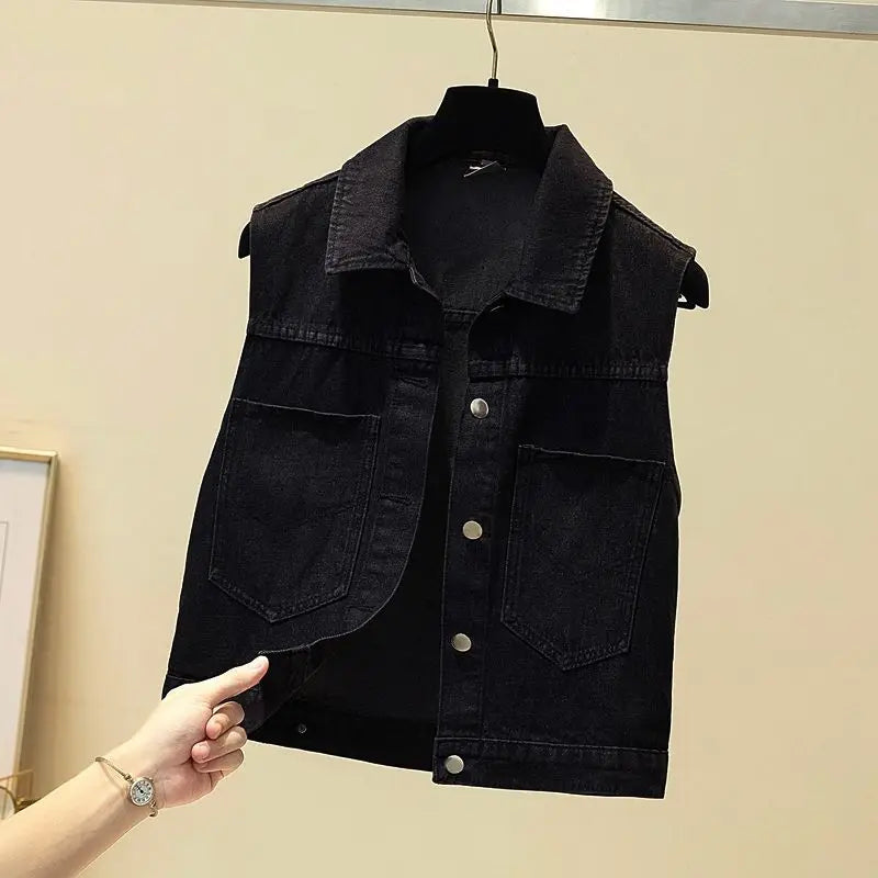 Women's Hot Drill Denim Vest Cropped Sleeveless Top Korean Fashion Streetwear Diamond Designer Vest Coat Trendy Jeans Waistcoat