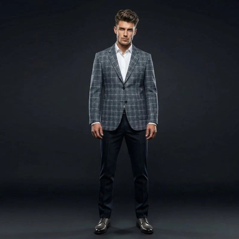 Mens Plaid Wool Blend Blazer Slim Fit Business Formal Suit Jacket Versatile Check Pattern Outerwear