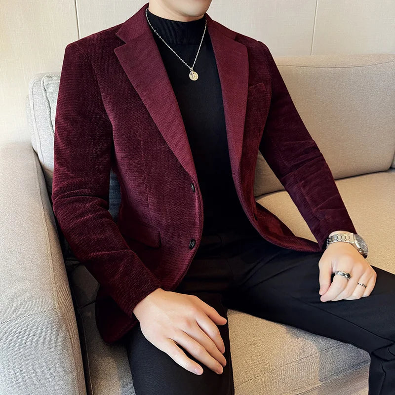 2025 Autumn Winter Velvet Suit Jacket Men Casual Business Blazers Wedding Groom Social Banquet Party Formal Blazer Men Clothing