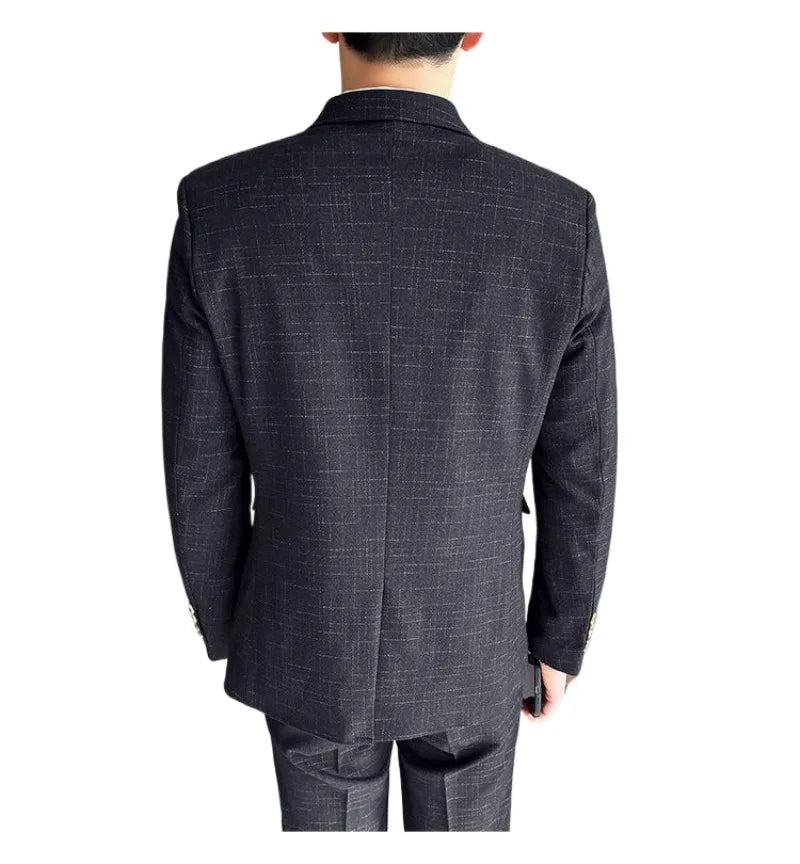 Suit  Men's Fashion Banquet Slimming Striped Dance Singer Trendy Host Casual Wedding Banquet Dress Male Star Performance Suit