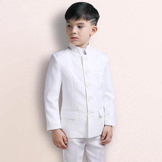 Kids Clothes Stand Collar Single Breasted Kids Clothing Formal Casual Chinese Style Boy Suits Slim 2 Piece Blazer with Pants