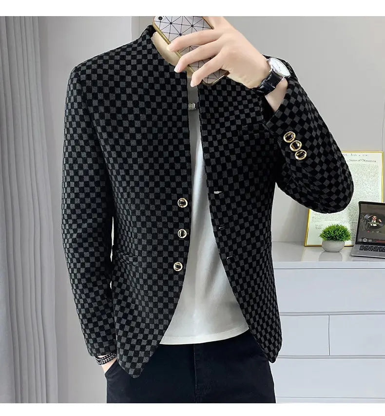 Blazer Fashionable Outdoor Travel Trend Gentleman Youthful Wedding Versatile Host Casual Korean Style Checkered Men's Blazer