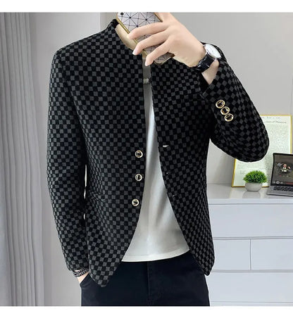 Blazer Fashionable Outdoor Travel Trend Gentleman Youthful Wedding Versatile Host Casual Korean Style Checkered Men's Blazer