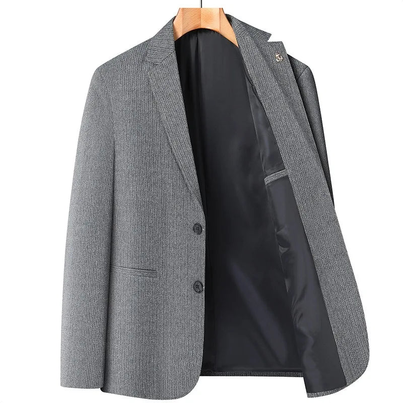 KIDWHXR Four Seasons Man Blazer British Style Single-breasted Male Outerwear Business Casual Loose Long Sleeve Men Suit Coat