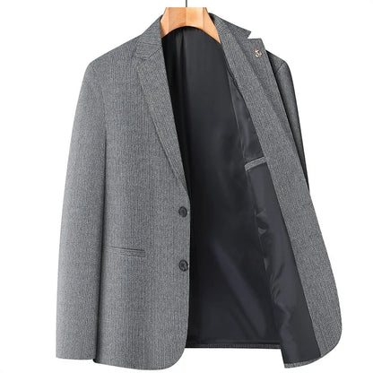 KIDWHXR Four Seasons Man Blazer British Style Single-breasted Male Outerwear Business Casual Loose Long Sleeve Men Suit Coat