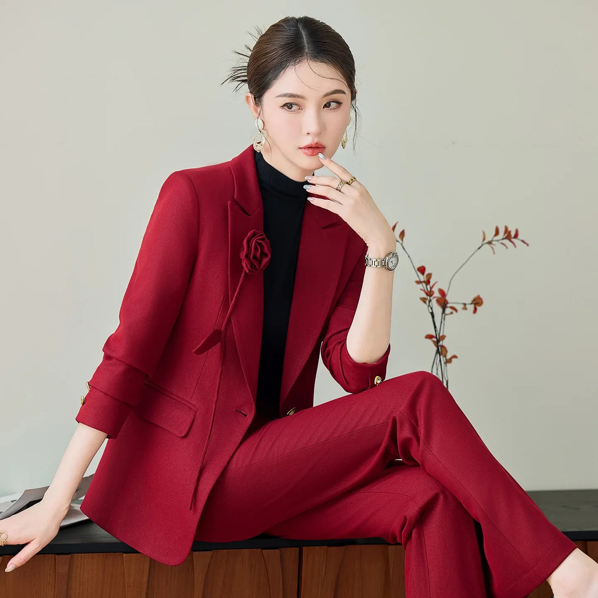 Hot Selling Autumn Winter Women's Professional Suit New Fashion Formal Slim Blazer And Trousers Two Piece Work Uniform
