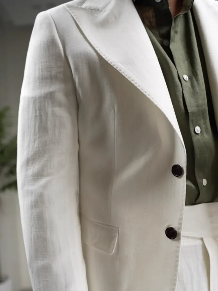 Men's Cotton Linen Two-Piece Suit Set – Slim Fit Business & Wedding