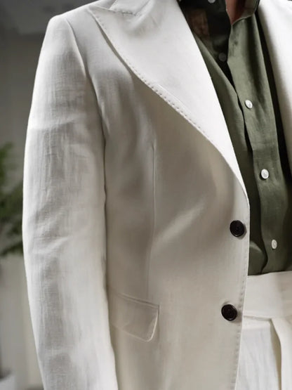 Men's Cotton Linen Two-Piece Suit Set – Slim Fit Business & Wedding